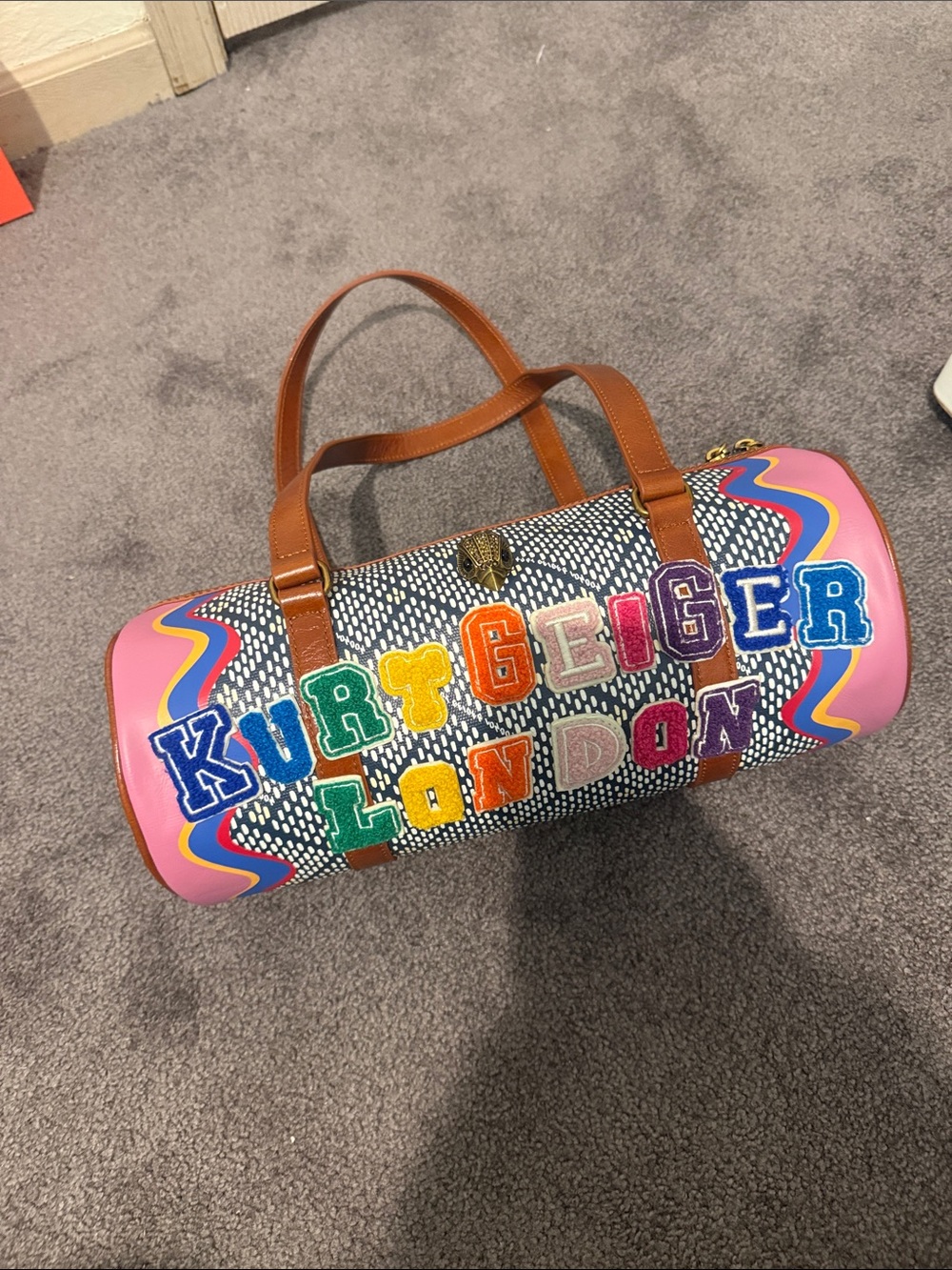 Kurt Geiger Kensington Canvas Patches Barrel Shoulder Bag